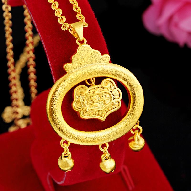 24K Gold Filled Jewelry Peace Lock Necklace Lover's Gift Longevity Lock Pendant