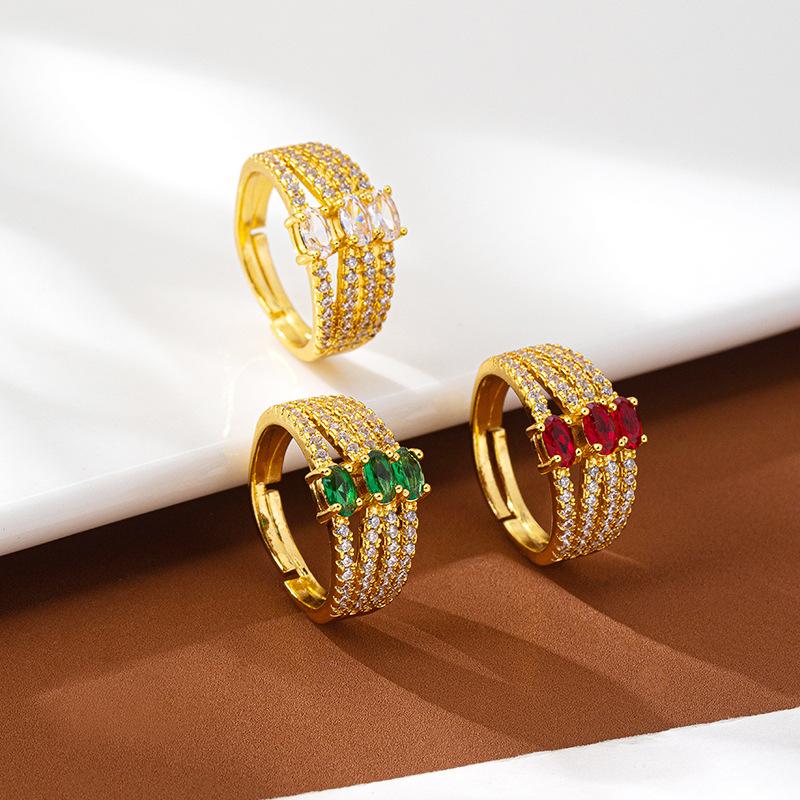 Gold-filled Index Finger Ring Luxurious Design Zircon Inlaid Line Open Ring Female Temperament Long-lasting Color Hand Jewelry dainty ring (L121) high quality fashion jewelry unique design