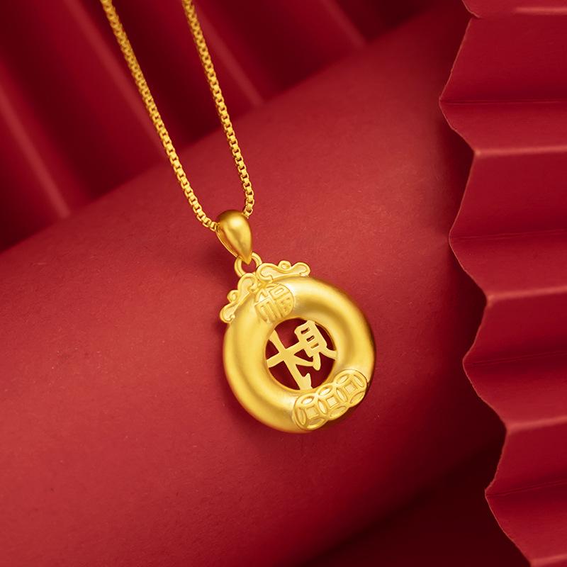 Gold Edition Peace Buckle Fortune Pendant Gold Filled Women's Solid Gold Plated Wealth Prosperity Necklace L106 Simple Design