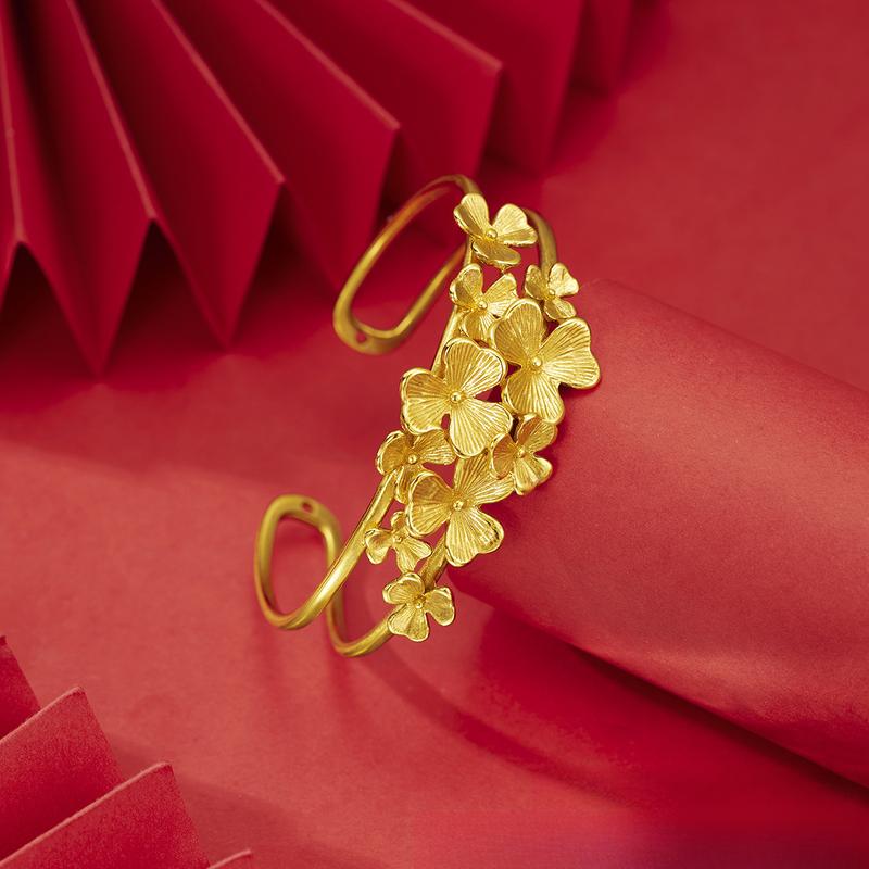 Blooming Flowers Bracelet Gold Filled Hollow Flower Open Bangle for Women Elegant Versatile Bracelet Vietnamese Sand Gold Jewelry Wholesale L123 daily gift unique design