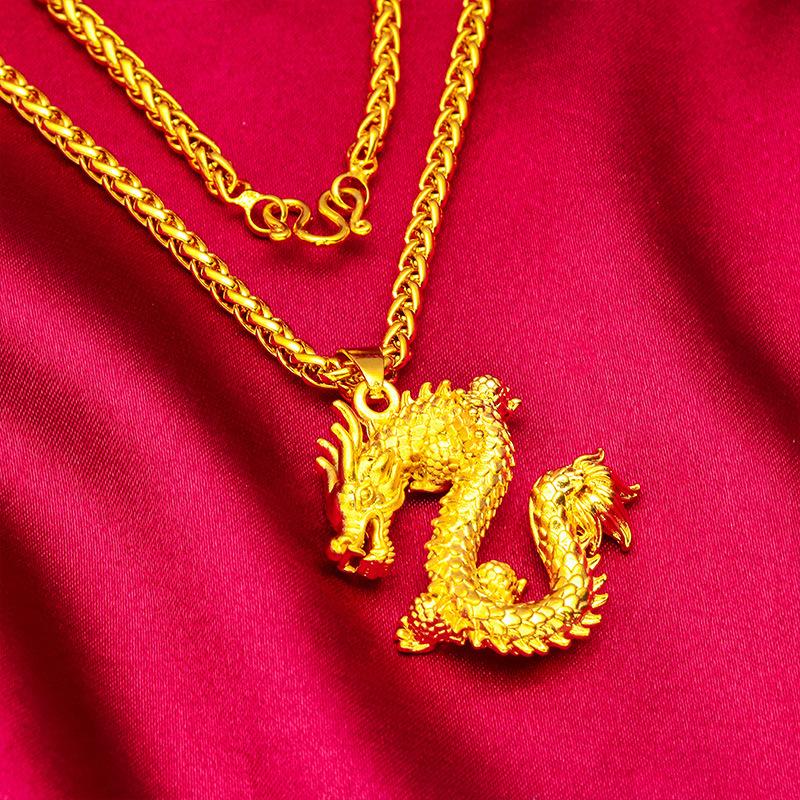 24K Gold Filled Men's Bold Dragon Year Zodiac Necklace(L076) Fashion thick Gold Filled Jewelry Dragon Pendant Zodiac Necklace initial pendant necklace