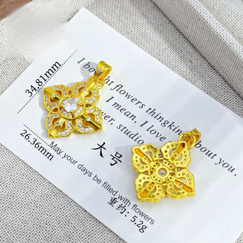 Gold Store Same Style High Color Retention Ancient Method Gold Filled Inlaid Diamond Cross Vajra Pendant L096 National Trend Four Leaf Vajra Pendant Herringbone Necklace Copper Jewelry Gold Filled