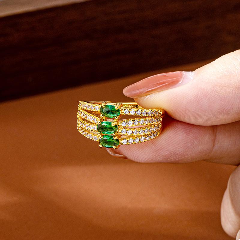 Gold-filled Index Finger Ring Luxurious Design Zircon Inlaid Line Open Ring Female Temperament Long-lasting Color Hand Jewelry dainty ring (L121) high quality fashion jewelry unique design
