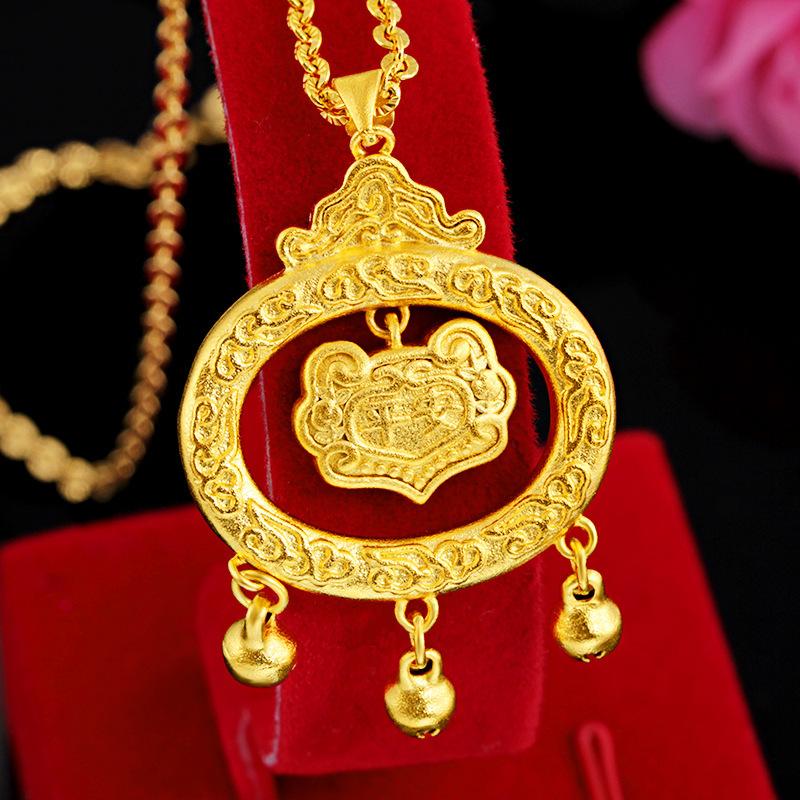 24K Gold Filled Jewelry Peace Lock Necklace Lover's Gift Longevity Lock Pendant