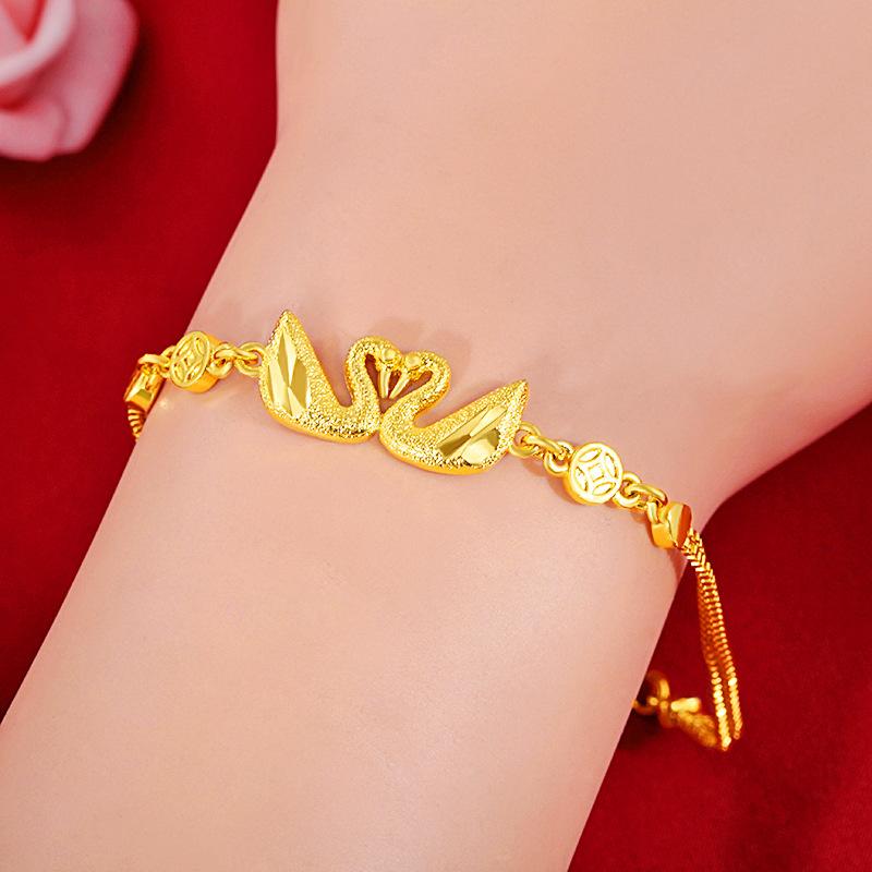 Gold Filled New Double Swan Bracelet Copper Gold-Plated Ethnic Style Color-Retaining Gold Jewelry Wholesale L020