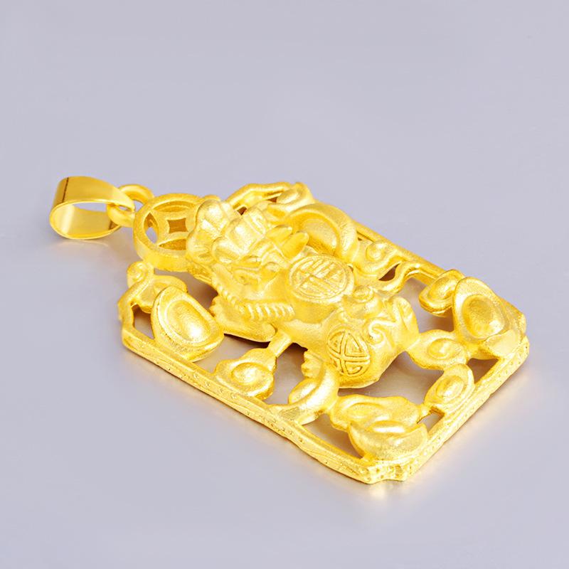 Lucky Gold Ingot Pixiu Pendant (L090) - 24K gold filled Pure Brass Electroplated Sandblasted Solid Matte Design - Elegant Traditional Craftsmanship Authentic Style Premium Quality Durability