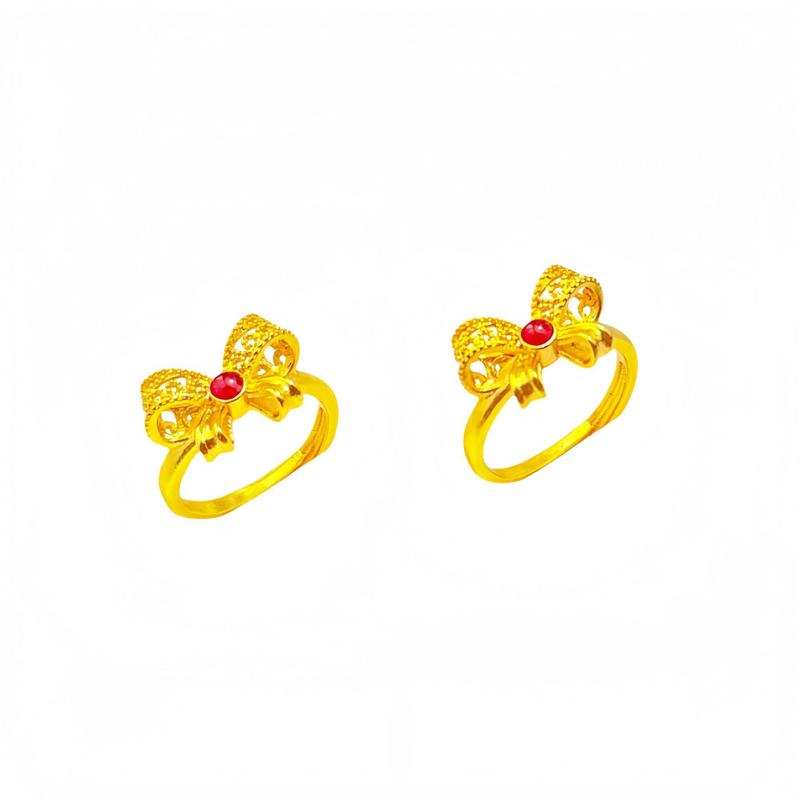 Gold Shop Ancient Method Sand Gold Enamel Filigree Bowknot Open Ringfor Women (L098) Affordable 24K Jewelry Classic Design
