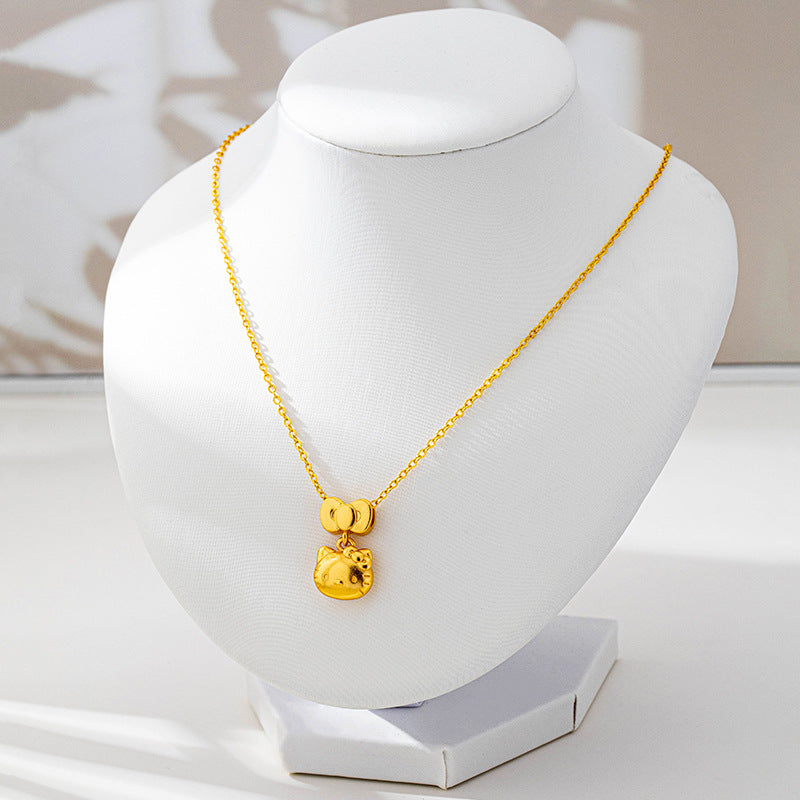 Versatile Gold-Filled Pendant Light Luxury Style Hello Kitty Bow Pendant Necklace Women's Design Long-Lasting Jewelry Wholesale