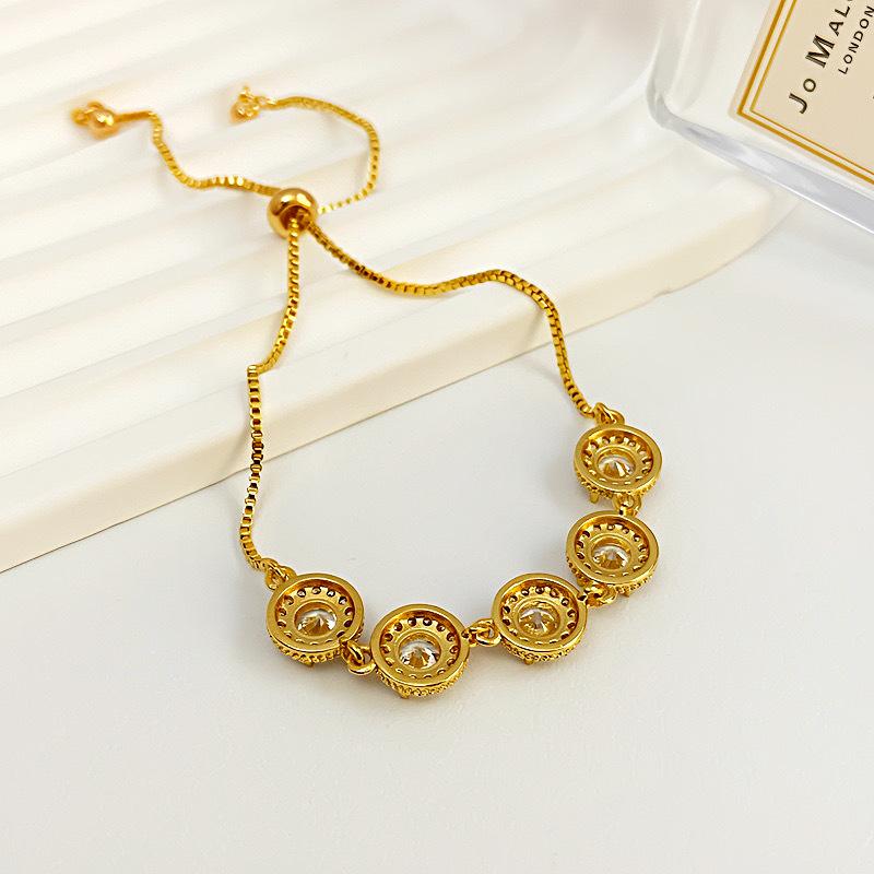 Round Micro Pave Zircon Adjustable Bracelet Light Luxury Exquisite Elegant High-end Versatile Personality Pull Bracelet Wholesale