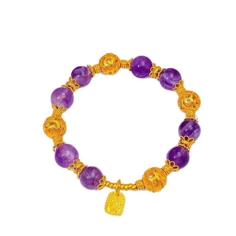 Gold-filled Amethyst Wisteria Bracelet for Women, Light Luxury, High-End Feel, Versatile Hydrangea Yellow God of Wealth Bracelet, Copper Gold-filled Jewelry popular gift elegant daily wear arpurraina money attraction bracelet unisex charm unique design