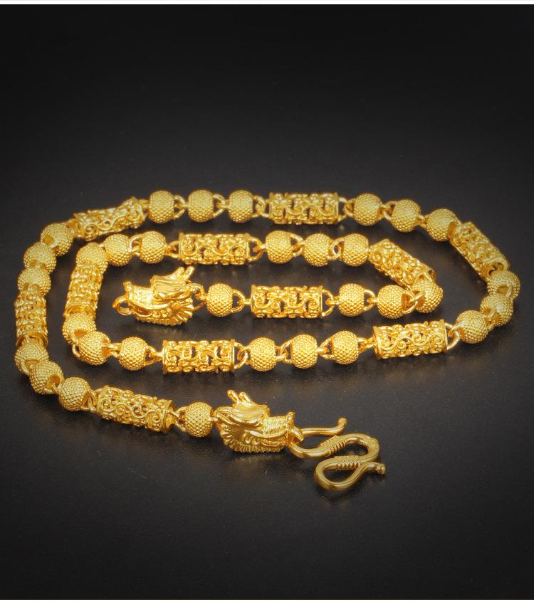 24K Gold Filled Buddha Bead Dragon Head Necklace Men's Vietnamese Sand Gold Hollow Dragon Chain Euro Coin Imitation Gold Round Bead Chain