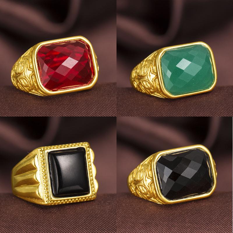 24K Gold Plated Accessories Exaggerated Rich Gold Agate Ring Adjustable Men's Ring Wedding Gold Jewelry (L118) unique design
