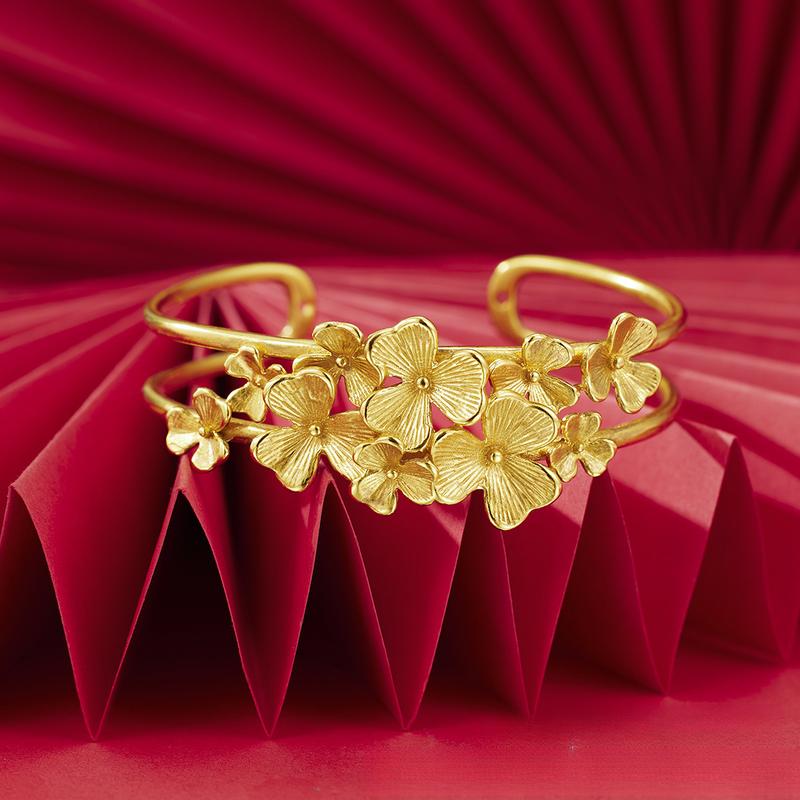 Blooming Flowers Bracelet Gold Filled Hollow Flower Open Bangle for Women Elegant Versatile Bracelet Vietnamese Sand Gold Jewelry Wholesale L123 daily gift unique design