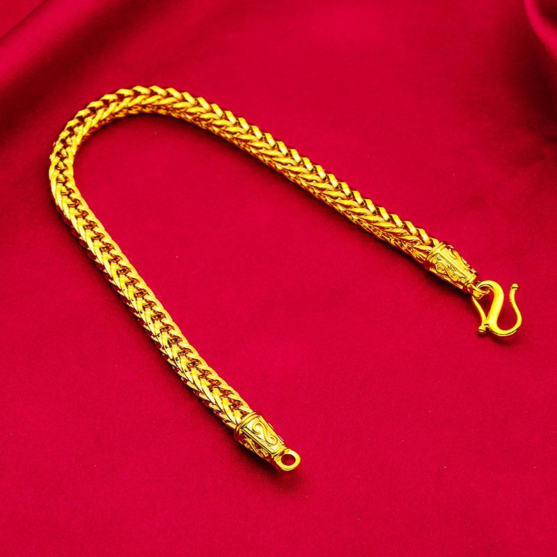 Gold Filled Snake Bone Bracelet Necklace Fox Tail Chain Men's Fashion Domineering Snake Bone Chain Pendant Hanging Chain Accessory