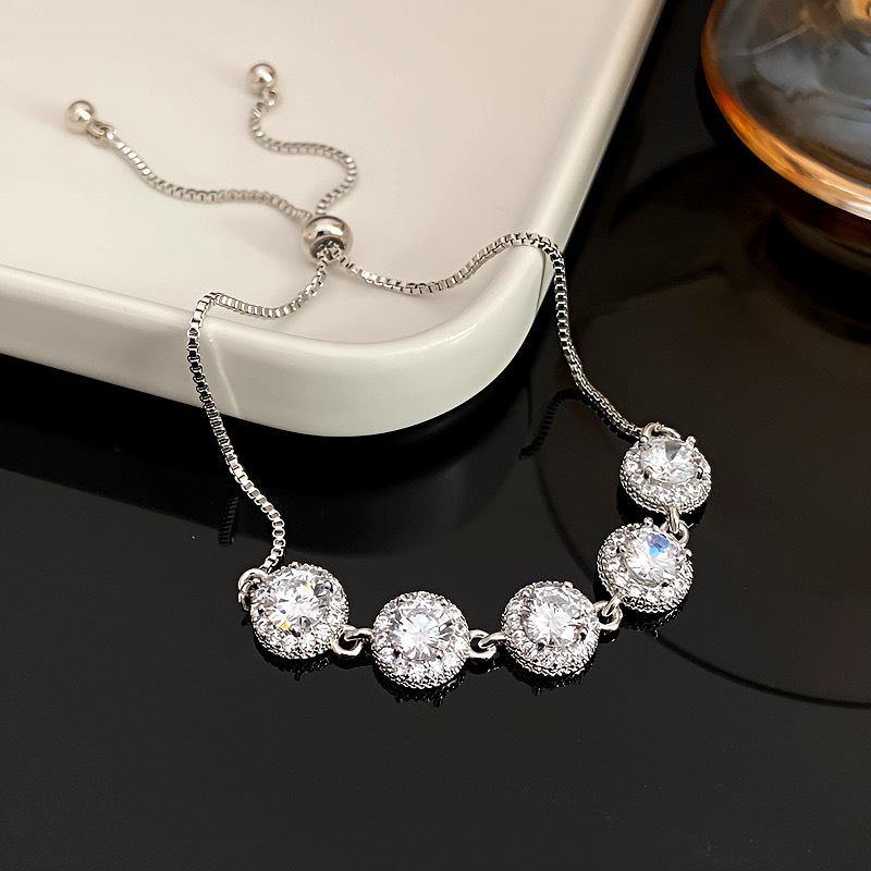 Round Micro Pave Zircon Adjustable Bracelet Light Luxury Exquisite Elegant High-end Versatile Personality Pull Bracelet Wholesale