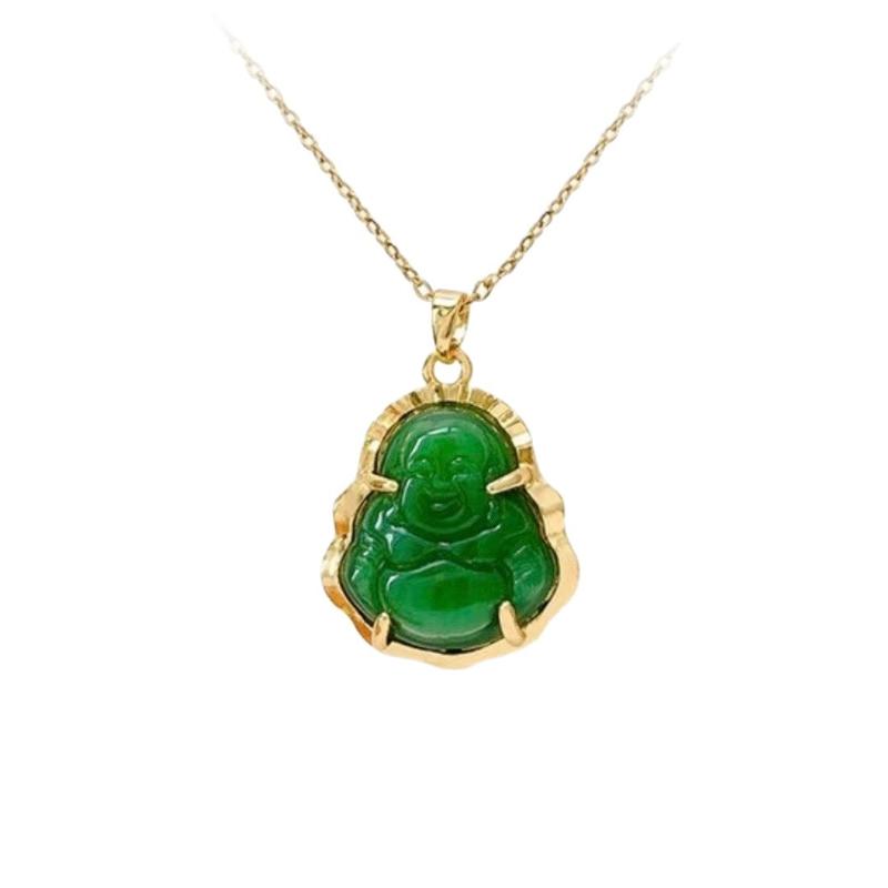 Gold Filled Chalcedony Maitreya Buddha Pendant Necklace Brass Gold Filled Hetian Jade Gold Inlaid Jade Women's Pendant Wholesale (L111) faith  based  jewelry mom ever book necklace unique design