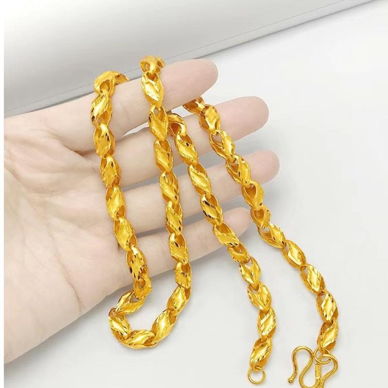 24K Gold Filled Necklace for Men and Women, Wheat Ear Design, Same Style as Gold Stores, Melon Seed Chain, Long-Lasting Color, (L109)
