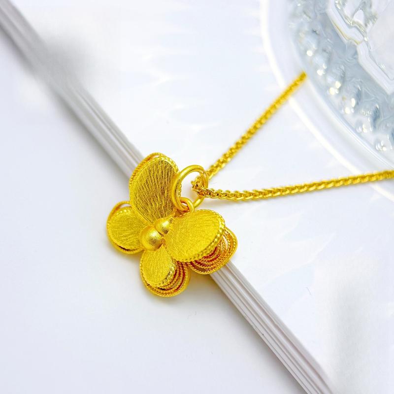 Gold Shop Same Style Ancient Method Sand Gold Double Layer Filigree Butterfly Pendant(L101) New Chinese Style National Trend Three-Dimensional Butterfly Necklace for Women herringbone necklace