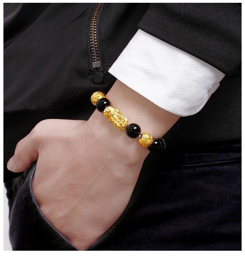 money attraction bracelet Gold Filled Pixiu Bracelet for Men and Women Imitation Gold Pixiu Obsidian Bracelet Copper Material Elegant Design Online Wholesale Women's Jewelry high  appearance  bracelet unique design