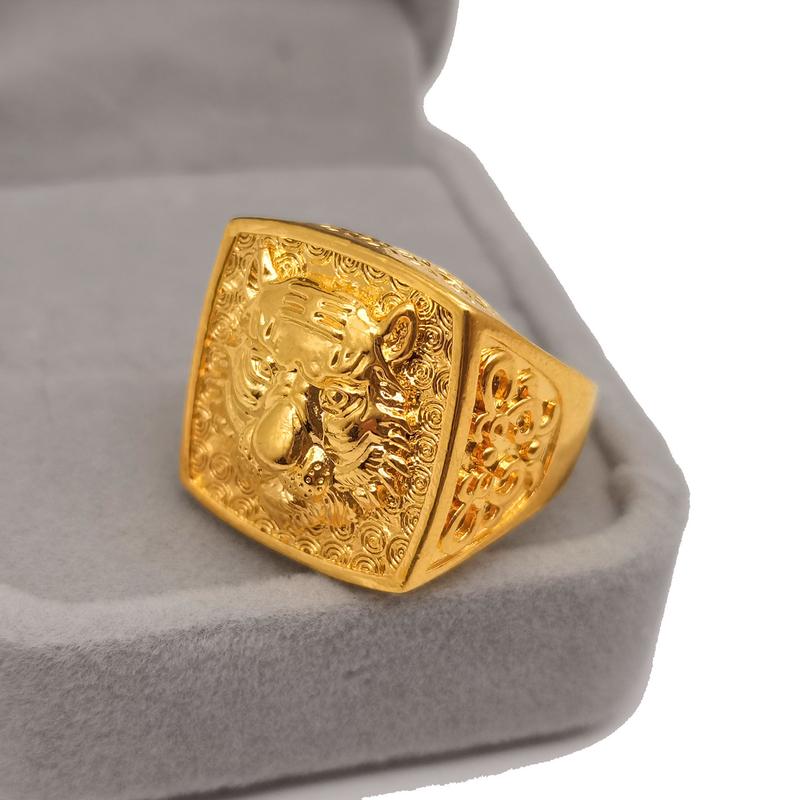 Men's Tiger Ring Brass Gold-filled Version Adjustable Imitation Gold Jewelry Tiger Face Domineering Men's Adjustable Ring Wholesale dainty ring