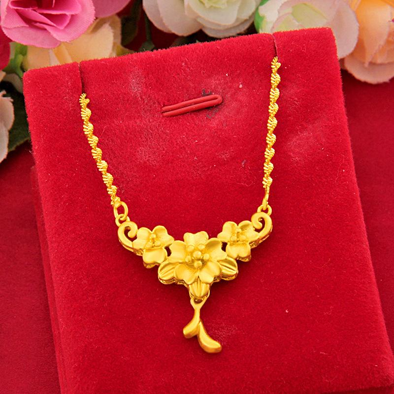 24K Gold Filled Vintage Flower thicker Gold Filled Jewelry Set - Elegant Copper Necklace for Women Wedding Ethnic Design
