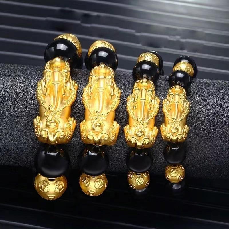 Money Attraction Bracelet Gold Filled Accessories Men Pixiu Bracelet Wealth Transfer Beads Obsidian Black Bracelet Copper Alloy DIY Jewelry Wholesale daily gift (L002)