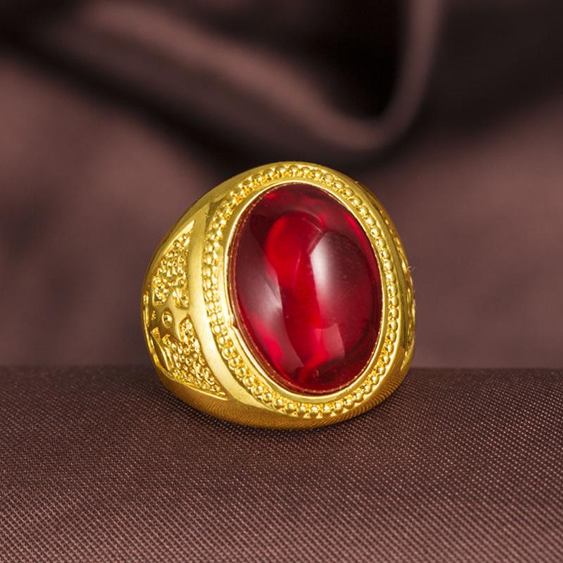 Exclusive Counter Style Stone 24K Gold Filled Ring for Men, Long-lasting Color, Brass Gold-Filled Sand Gold Jewelry Agate Ring (L118) unique design