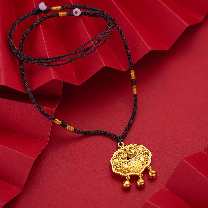 Gold Filled Family Baby Lock Pendant Blessing and Good Luck Large and Small Longevity Lock Jewelry Women's Yuanbao Gold Lock Pendant