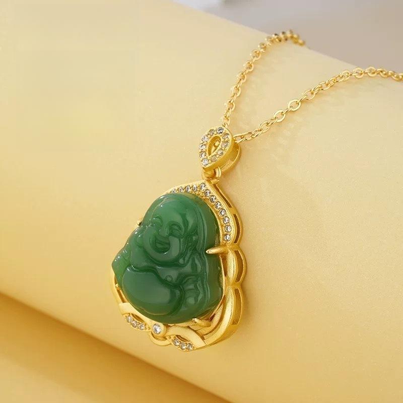 2025 New Smiling Maitreya Buddha Jade Pendant Inlaid Exquisite Simple Selected High-Quality Jewelry Live Broadcast Wholesale daily gift mom ever book necklace unique design