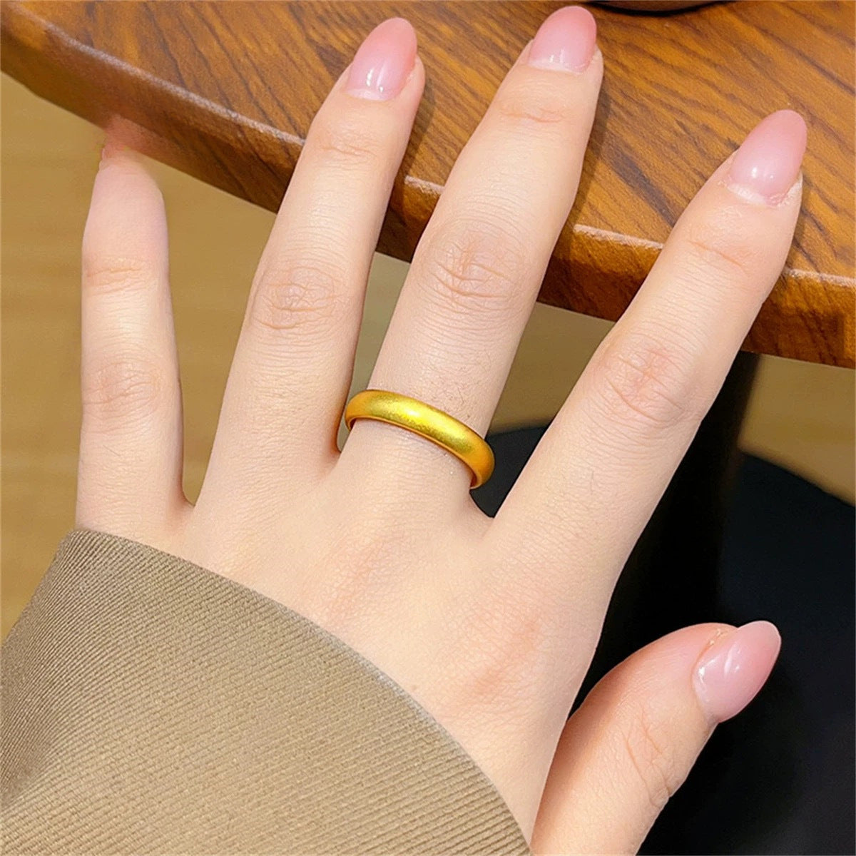 Gold Filled Alluvial Gold 999 Ancient Style Simple Bracelet Solid Frosted Closed Plain Ring Aperture Ring Classic Female Gift
