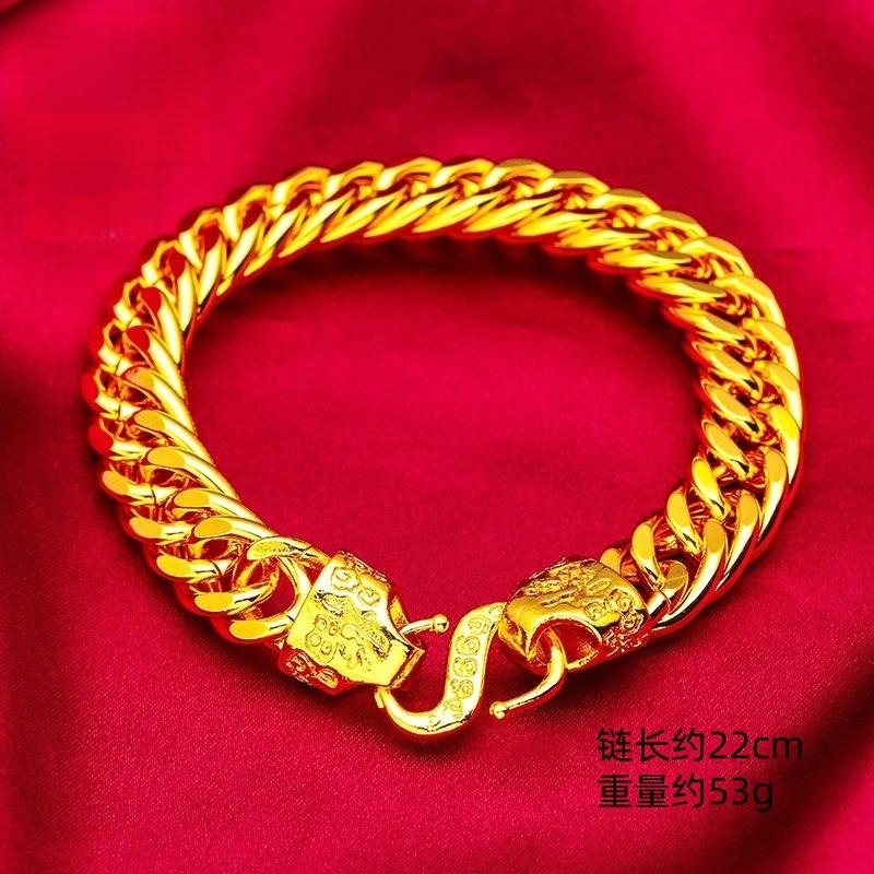 Alluvial Gold Bracelet Gold-Filled Fu Head Boss Bracelet Men's Light Luxury High-Grade Middle-Aged and Elderly Jewelry Imitation Gold Bracelet with Sparkling Gold Finish (l003)