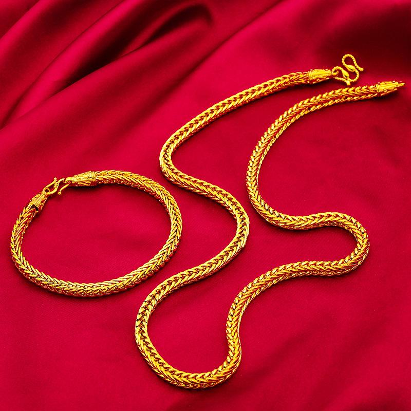 Gold Filled Snake Bone Bracelet Necklace Fox Tail Chain Men's Fashion Domineering Snake Bone Chain Pendant Hanging Chain Accessory