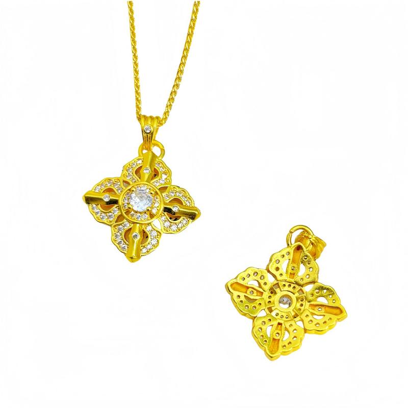 Gold Store Same Style High Color Retention Ancient Method Gold Filled Inlaid Diamond Cross Vajra Pendant L096 National Trend Four Leaf Vajra Pendant Herringbone Necklace Copper Jewelry Gold Filled
