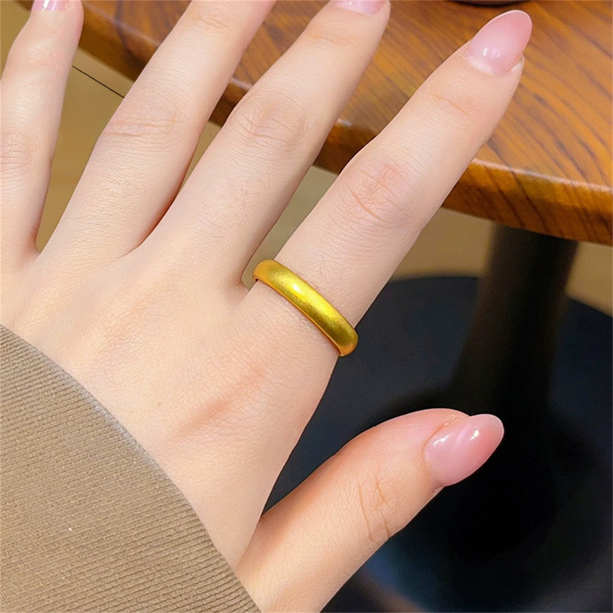 Gold Filled Alluvial Gold 999 Ancient Style Simple Bracelet Solid Frosted Closed Plain Ring Aperture Ring Classic Female Gift