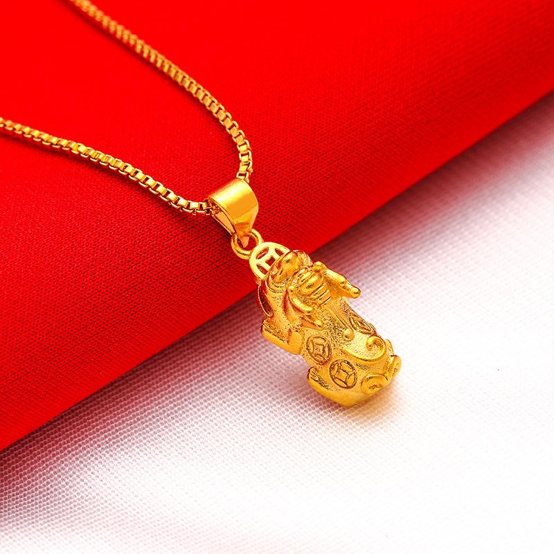 daily gift Gold filled Imitation Gold Bracelet Necklace Set with Pixiu Yuanbao Design Copper Jewelry for Wealth Prosperity Gift money attraction bracelet necklace set unique design unique design