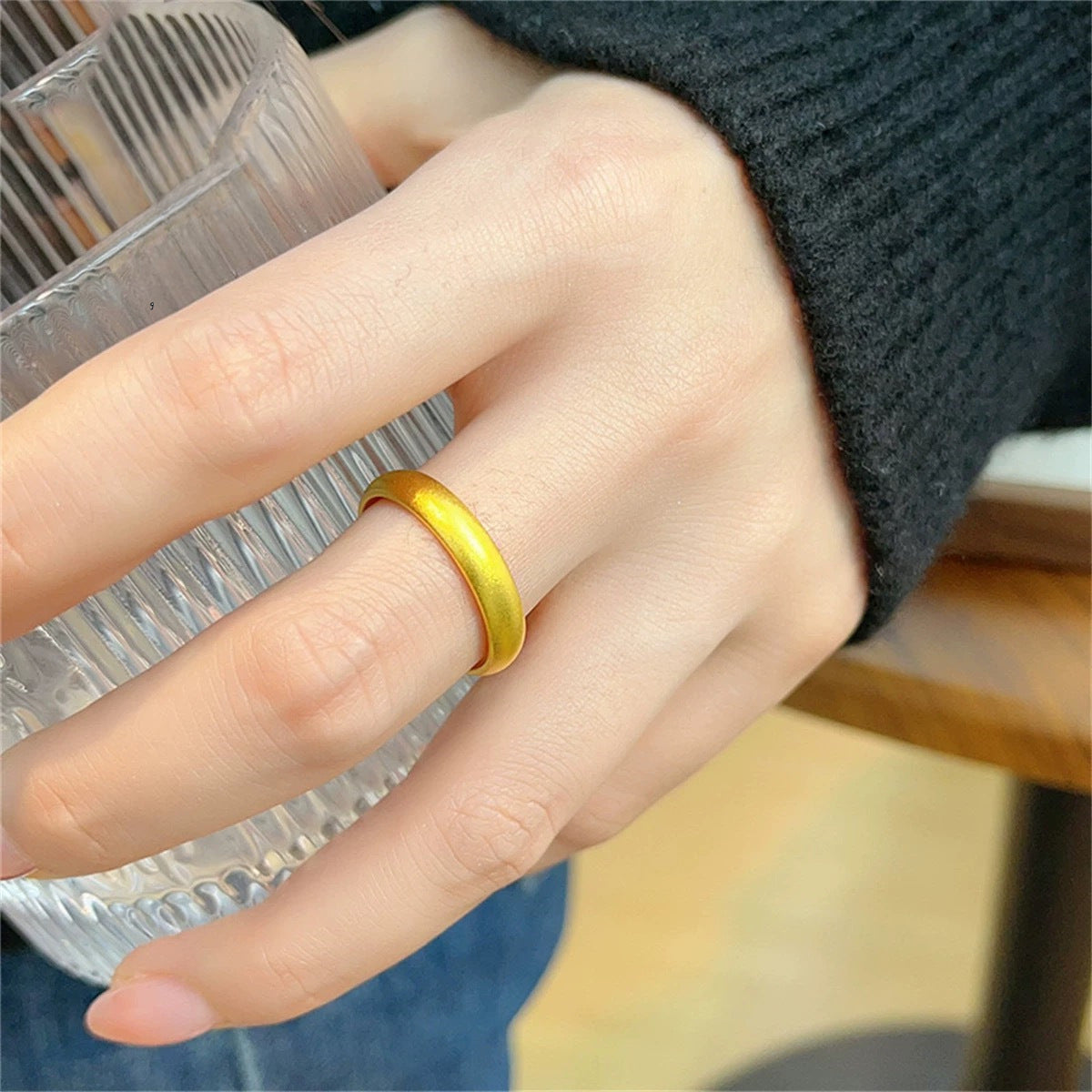 Gold Filled Alluvial Gold 999 Ancient Style Simple Bracelet Solid Frosted Closed Plain Ring Aperture Ring Classic Female Gift