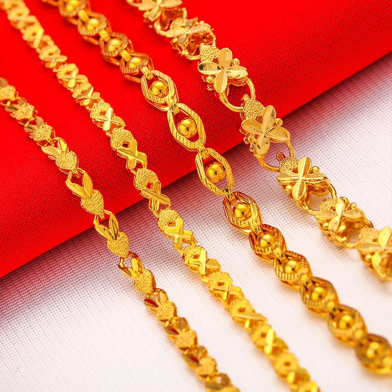Gold Filled Four-Leaf Bracelet Wedding Vintage 24K Gold Filled Vietnam Sand Gold Phoenix Eye Lucky Grass Bracelet for Women