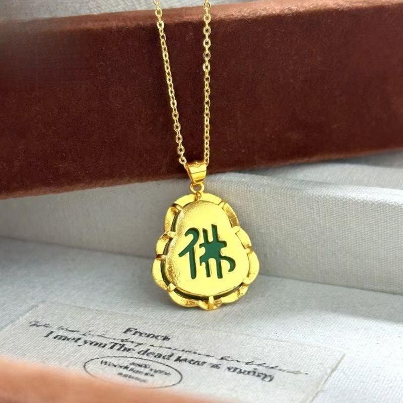 Gold Filled Chalcedony Maitreya Buddha Pendant Necklace Brass Gold Filled Hetian Jade Gold Inlaid Jade Women's Pendant Wholesale (L111) faith  based  jewelry mom ever book necklace unique design