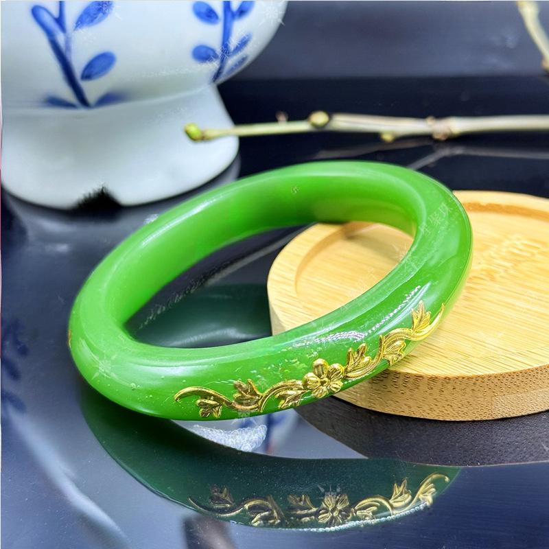 Inlaid Gold Bracelet Blooming Wealth Dragon Phoenix Imitation Hetian White Jade Malay Jade Gift Box for Mom for Wife Wholesale bangle style perfect high  appearance  bracelet unique design