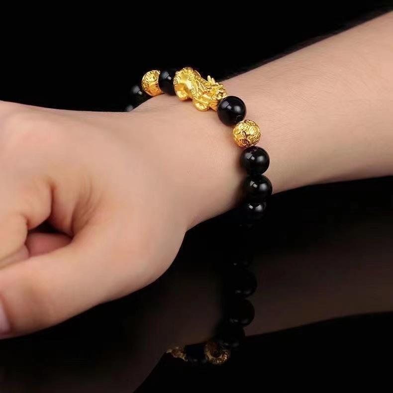 Money Attraction Bracelet Gold Filled Accessories Men Pixiu Bracelet Wealth Transfer Beads Obsidian Black Bracelet Copper Alloy DIY Jewelry Wholesale daily gift (L002)