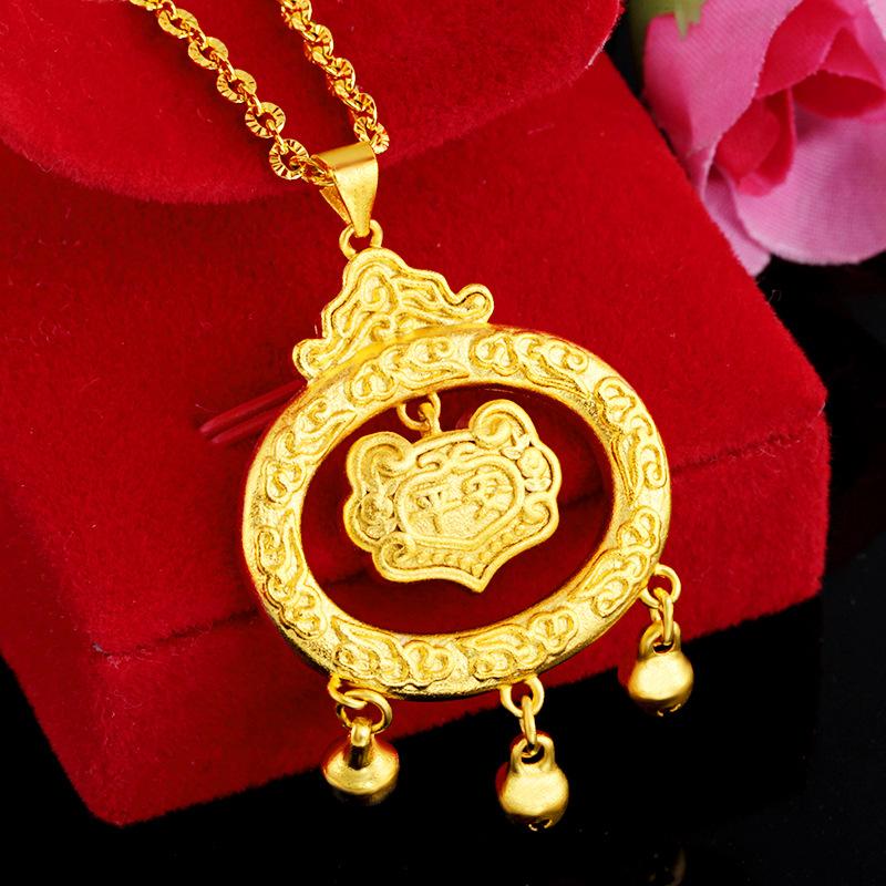 24K Gold Filled Jewelry Peace Lock Necklace Lover's Gift Longevity Lock Pendant