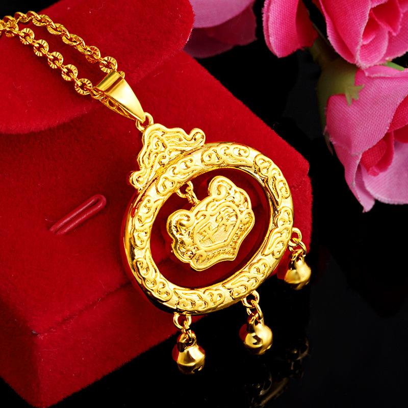 24K Gold Filled Jewelry Peace Lock Necklace Lover's Gift Longevity Lock Pendant