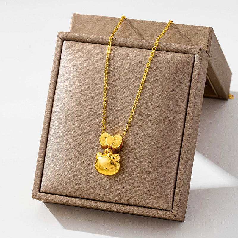 Versatile Gold-Filled Pendant Light Luxury Style Hello Kitty Bow Pendant Necklace Women's Design Long-Lasting Jewelry Wholesale