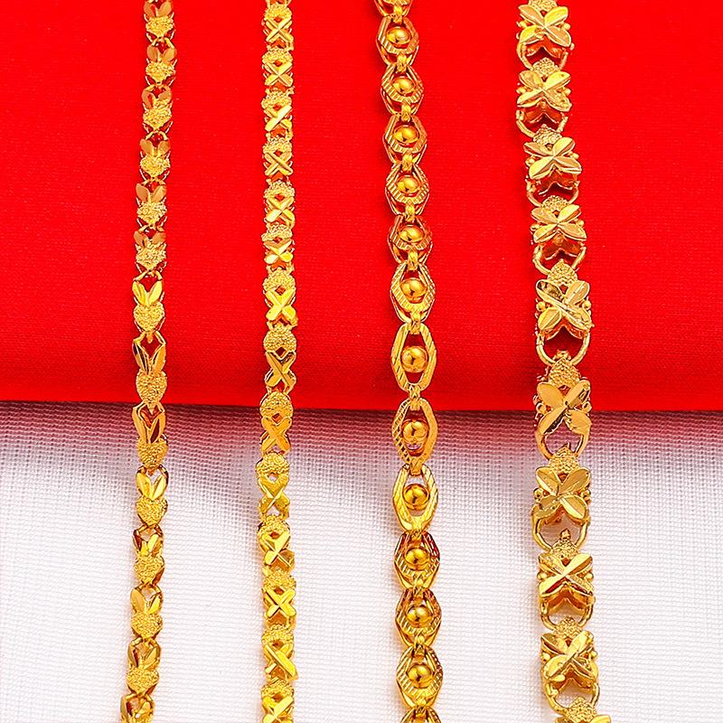 Gold Filled Four-Leaf Bracelet Wedding Vintage 24K Gold Filled Vietnam Sand Gold Phoenix Eye Lucky Grass Bracelet for Women