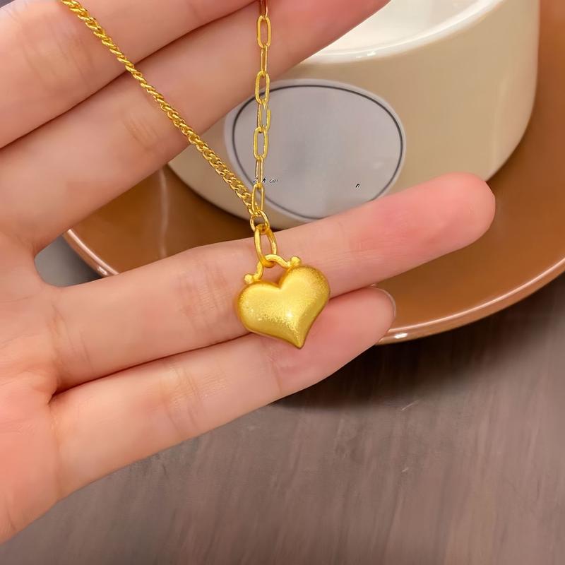 Gold Shop Sweet Ancient Method Sand Gold Heart Pendant(L011) 24K Gold-Filled Heart Necklace Pendant DIY Accessories Wholesale Gold Filled Heart-Shaped Charm