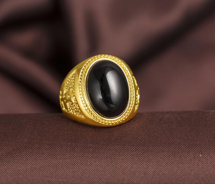 24K Gold Plated Accessories Exaggerated Rich Gold Agate Ring Adjustable Men's Ring Wedding Gold Jewelry (L118) unique design
