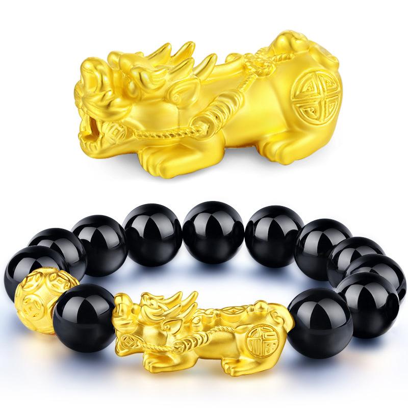 money attraction bracelet Gold Filled Pixiu Bracelet for Men and Women Imitation Gold Pixiu Obsidian Bracelet Copper Material Elegant Design Online Wholesale Women's Jewelry high  appearance  bracelet unique design