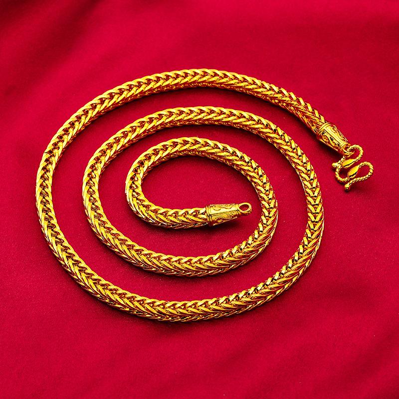 Gold Filled Snake Bone Bracelet Necklace Fox Tail Chain Men's Fashion Domineering Snake Bone Chain Pendant Hanging Chain Accessory