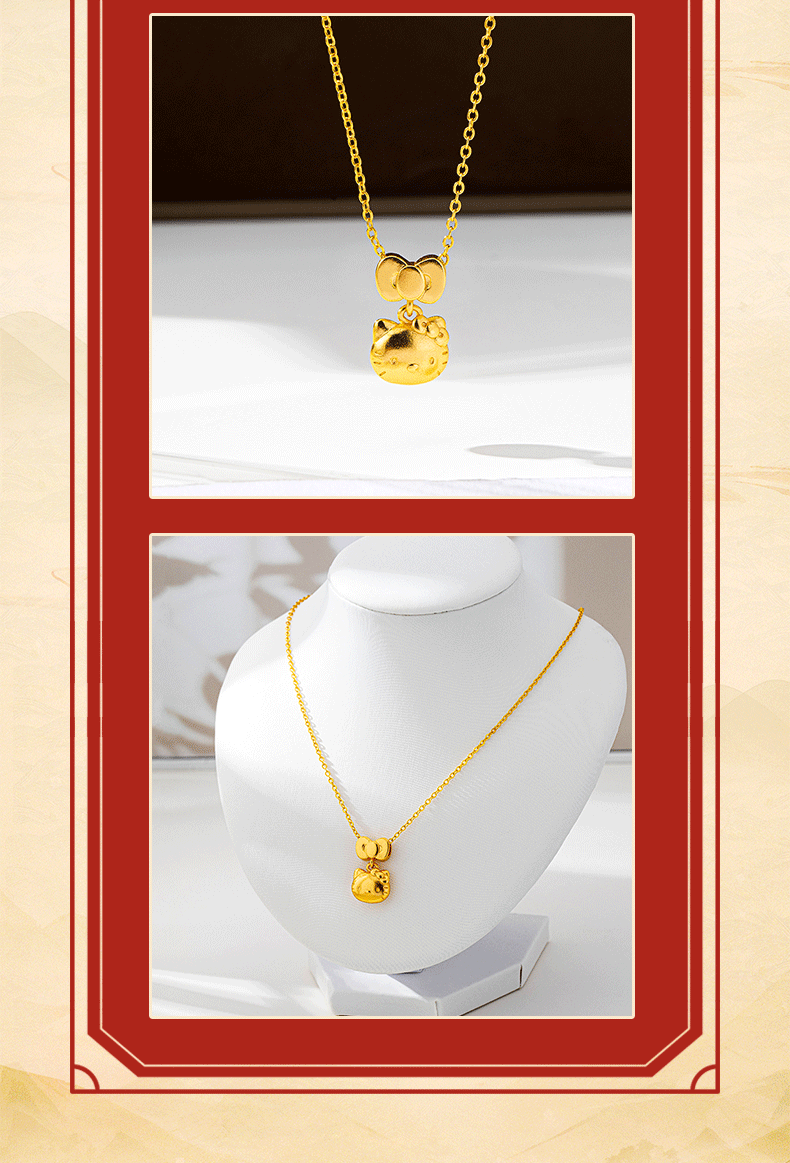 Versatile Gold-Filled Pendant Light Luxury Style Hello Kitty Bow Pendant Necklace Women's Design Long-Lasting Jewelry Wholesale