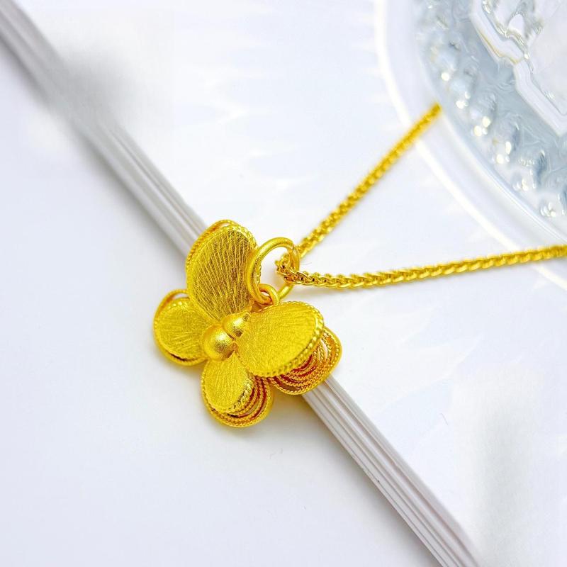 Gold Shop Same Style Ancient Method Sand Gold Double Layer Filigree Butterfly Pendant(L101) New Chinese Style National Trend Three-Dimensional Butterfly Necklace for Women herringbone necklace